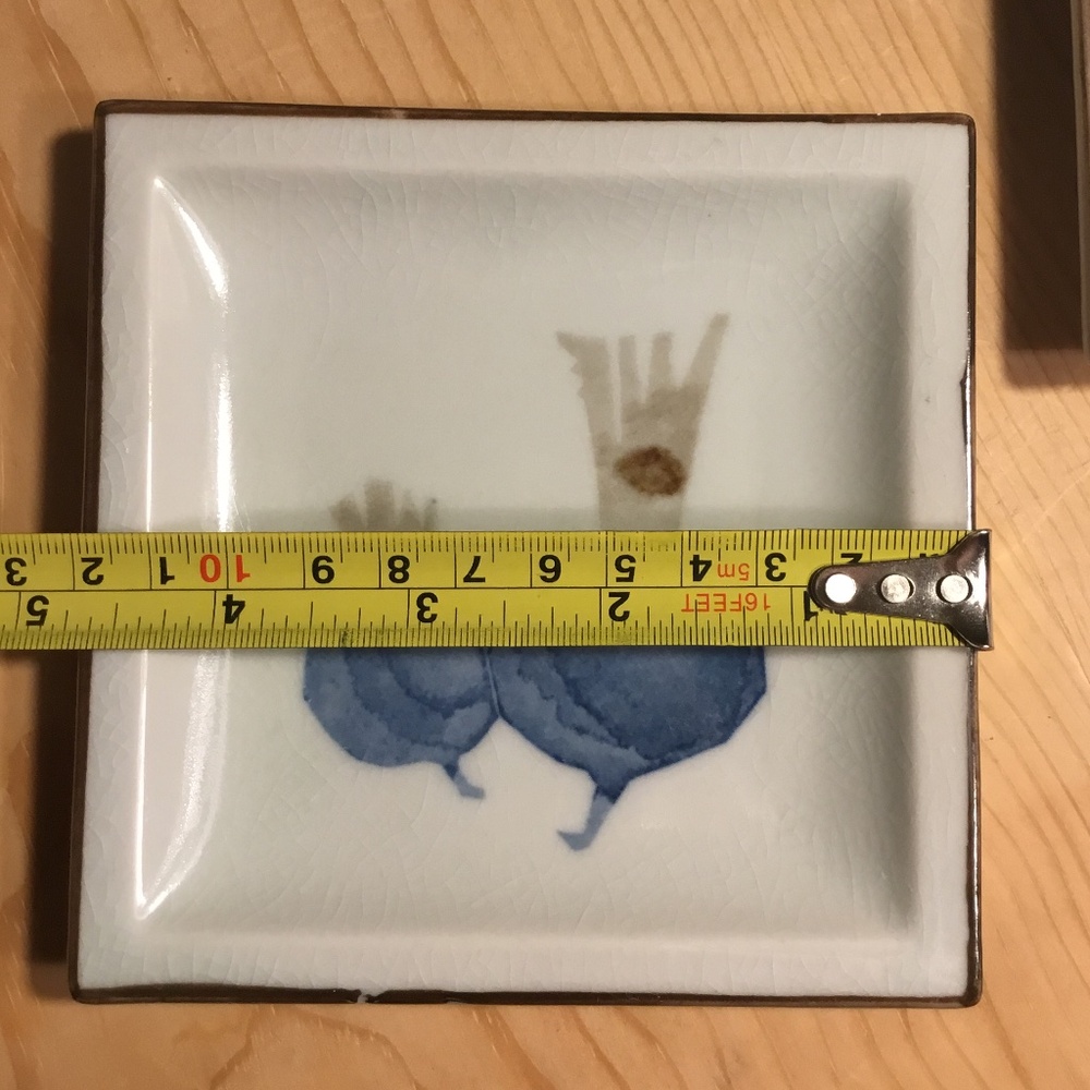 Mushrooms & Radish Plates VTG Otigari Appetizer/Trinket Dish 4 7/8” Square Blue - Picture 6 of 7